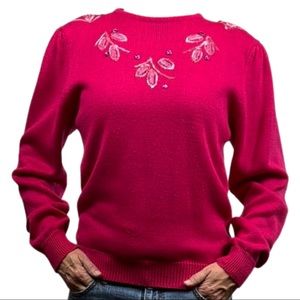 Vintage, Fuscia sweater, beaded embellishments
